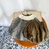 Autumn bestseller baby girl's pure cotton dark green floral three-piece set for infant outings + collar details Picture
